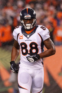 Dec 22, 2014; Cincinnati, OH, USA; Denver Broncos wide receiver Demaryius Thomas (88) against the Cincinnati Bengals at Paul Brown Stadium. The Bengals won 37-28. Mandatory Credit: Aaron Doster-USA TODAY Sports